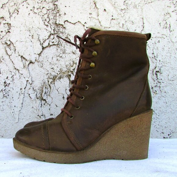 Aldo brown leather platform ankle boots 38 - Picture 3 of 7